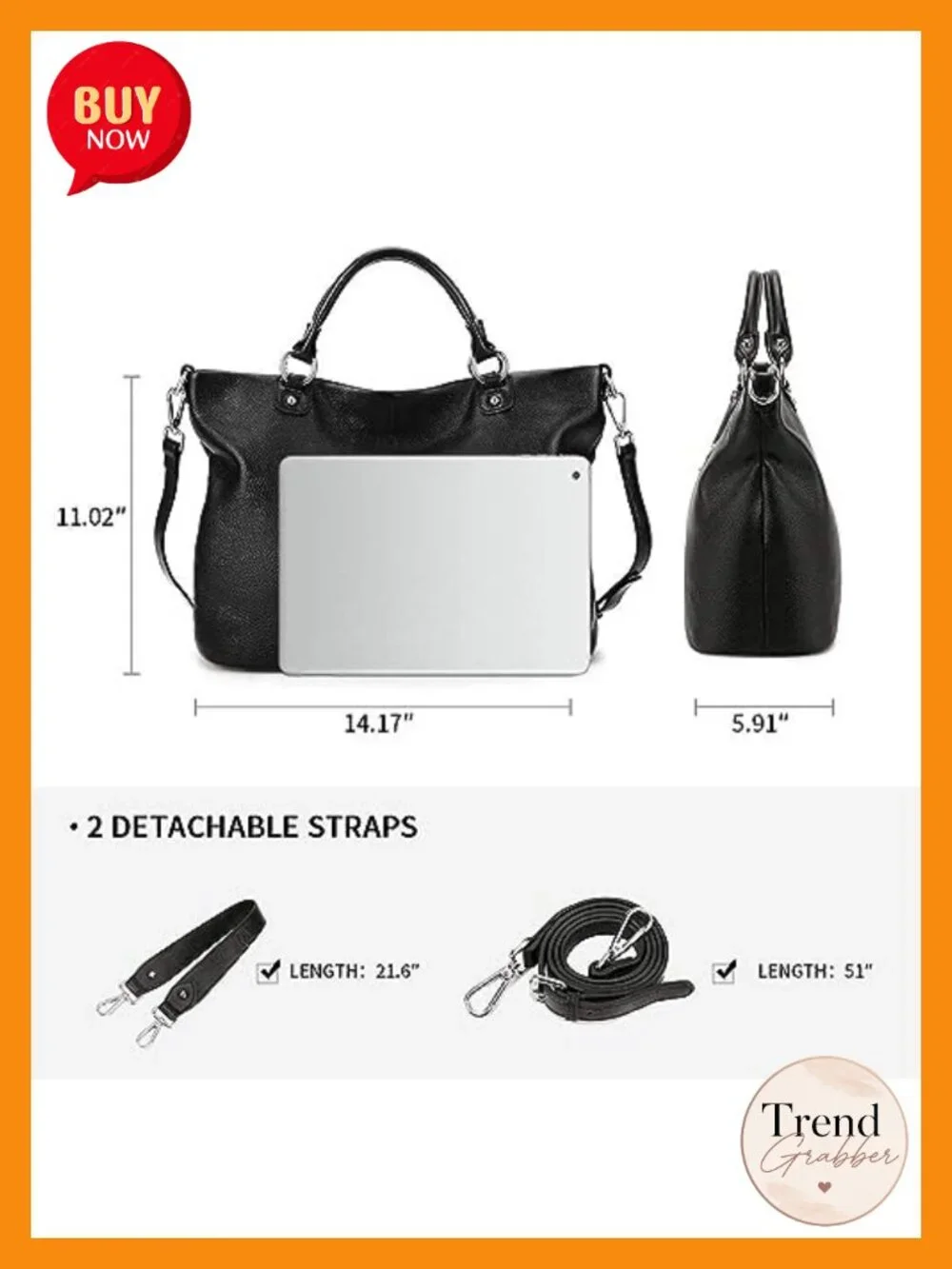 Soft Leather Tote Bag Satchel Shoulder Crossbody Purse with Zipper Pockets